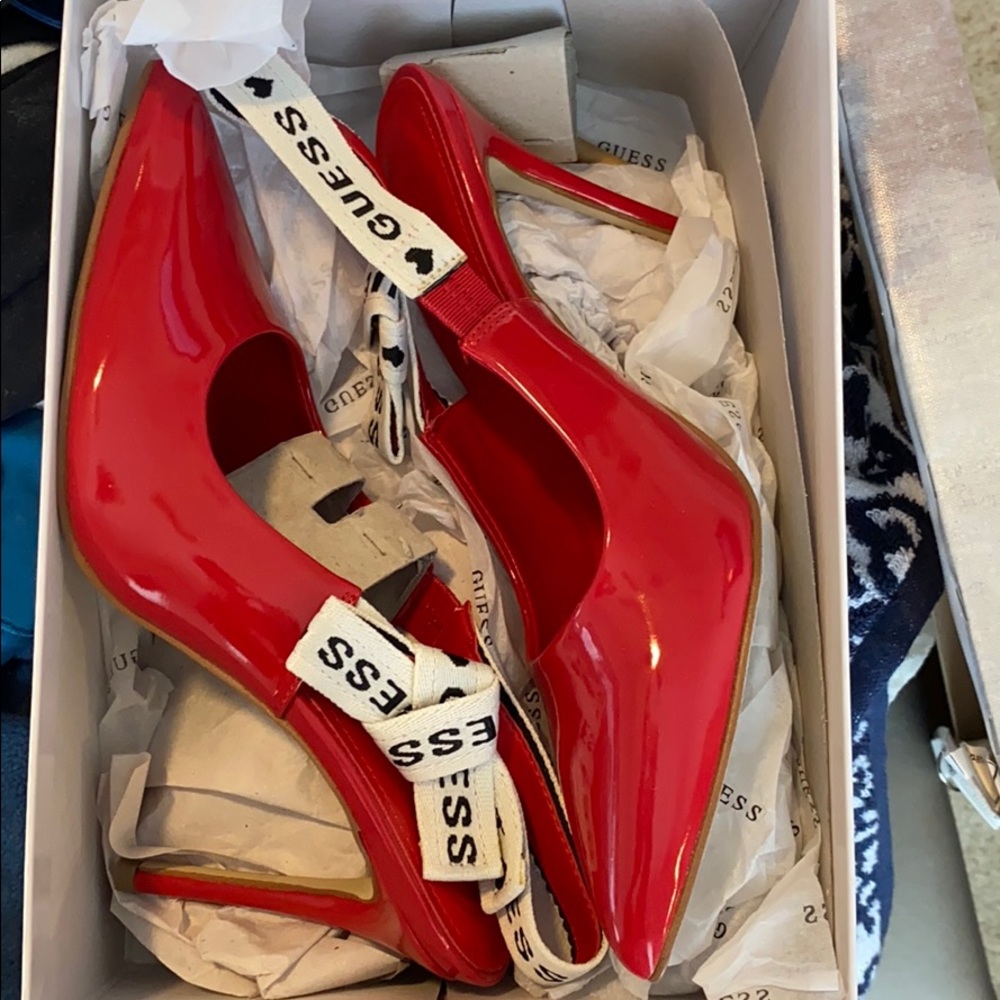 Guess red sling back heels